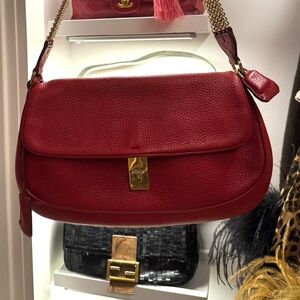 Prada Red Leather Shoulder Bag with Gold Chain